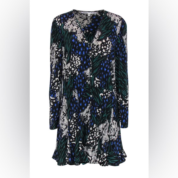Veronica Beard - Black Animal Print Button Front Shift Dress
